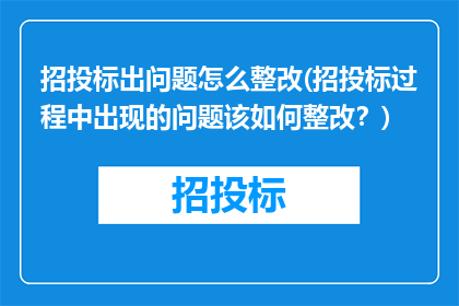 招投标出问题怎么整改(招投标过程中出现的问题该如何整改？)