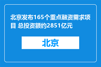 北京发布165个重点融资需求项目 总投资额约2851亿元