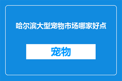 哈尔滨大型宠物市场哪家好点(哈尔滨市内哪家大型宠物市场更值得一游？)